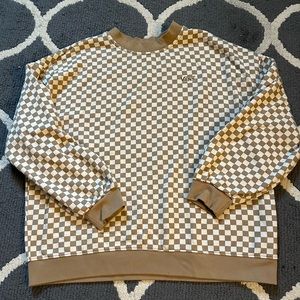 Vans, small, brown checkered, fleece lined crew neck